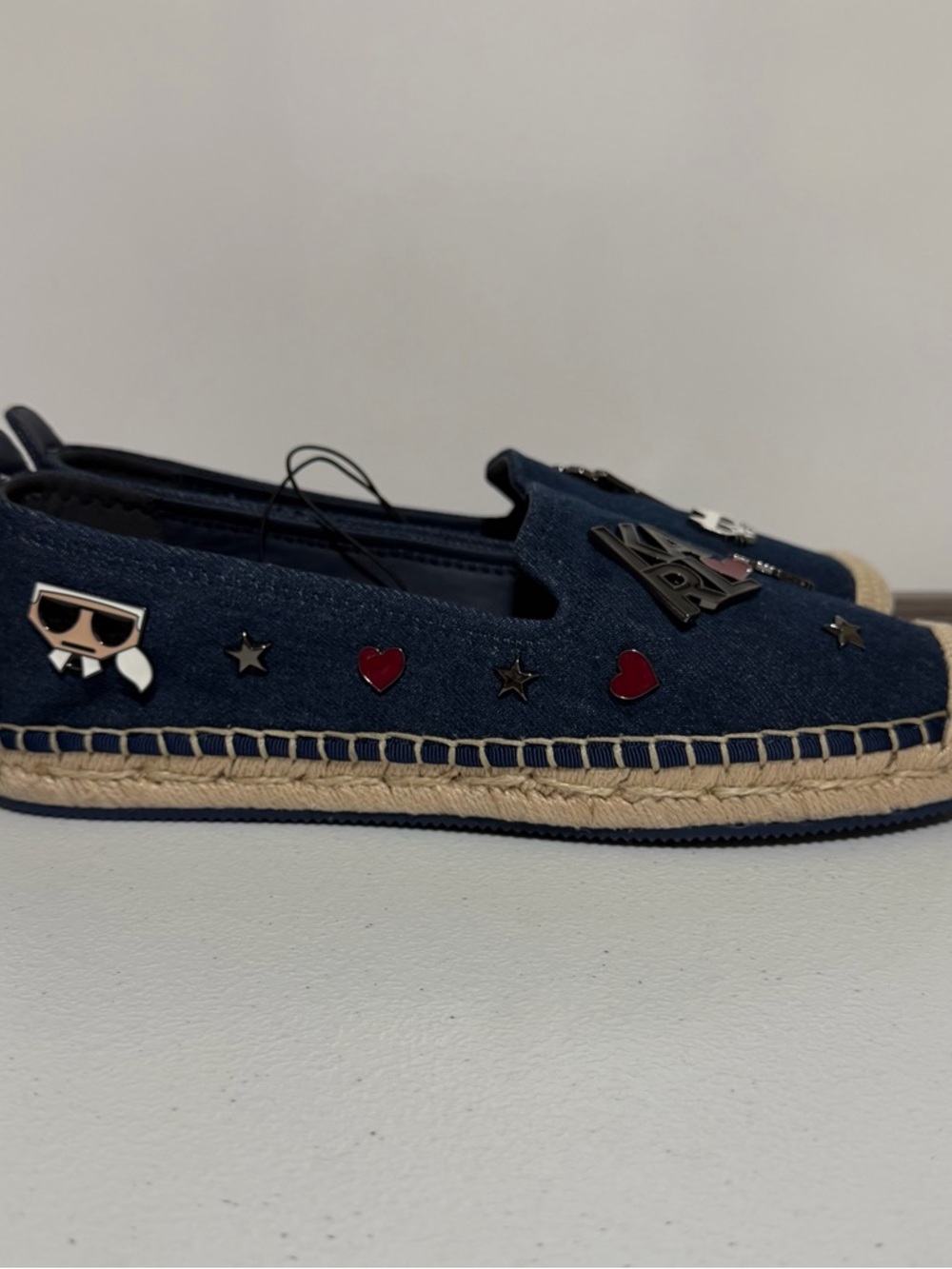 Karl Lagerfeld Paris Malvie Denim Embellished Espadrilles-Size 8.5M New